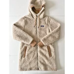 Patagonia Lonesome Mesa Hooded Parka Jacket Women M Cream Sherpa Full Zip Up